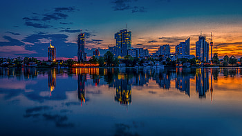 Cities, City, Reflection, Evening HD wallpaper