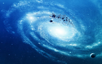 Blue galaxy, blue, galaxy, planet, brilliant, universe, space, stars HD wallpaper