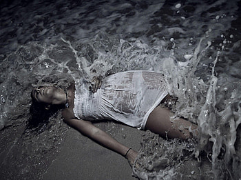Model, wet, water, beach HD wallpaper