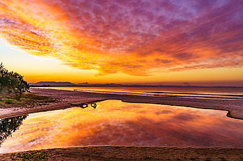 Sunset, beach orange pink skyline, clouds, nature HD wallpaper