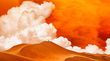 Coming out of sand storm, dunes, white clouds, desert, art HD wallpaper