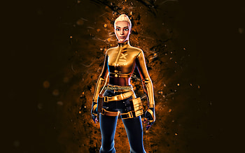 Gold Kyra, , yellow neon lights, Fortnite Battle Royale, Fortnite characters, Gold Kyra Skin, Fortnite, Gold Kyra Fortnite HD wallpaper