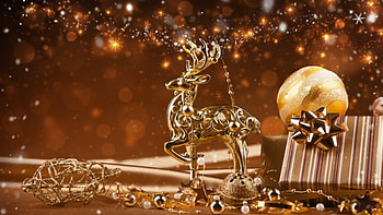 Happy Holidays!, bokeh, golden, craciun, glitter, deco, figurine, orange, reindeer, yellow, christmas, card HD wallpaper