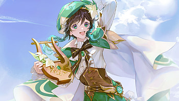 Green Eyes Venti Blue Sky Background Genshin Impact HD wallpaper