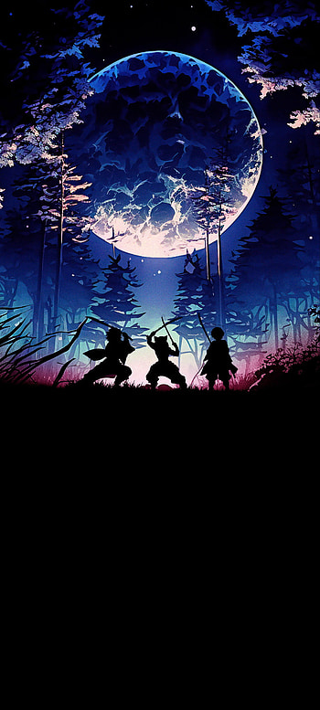 Demon Slayer Trio Moonlit - Anime Background, Anime, Demon Slayer: Kimetsu no Yaiba, Tanjiro Kamado, Zenitsu Agatsuma, Inosuke Hashibira HD phone wallpaper