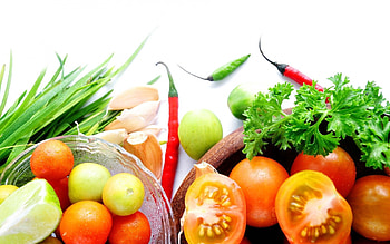 Food, Vegetables, Greens, Tomatoes, Garlic, Onion, Plates, Cymbals, Paprika, Red Pepper HD wallpaper