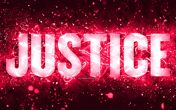 Happy Birtay Justice, , pink neon lights, Justice name, creative, Justice Happy Birtay, Justice Birtay, popular american female names, with Justice name, Justice HD wallpaper