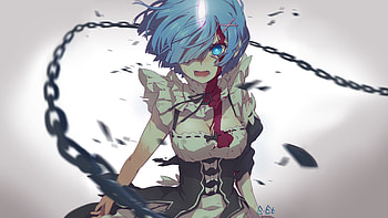 Rem (Re:zero), Anime, Re:zero Starting Life In Another World, Blood, Blue Eyes, Blue Hair, Maid, Short Hair HD wallpaper