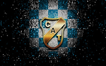 Club Atletico Temperley, glitter logo, Primera Nacional, blue white checkered background, soccer, argentinian football club, CA Temperley logo, mosaic art, Temperley FC, football, CA Temperley HD wallpaper