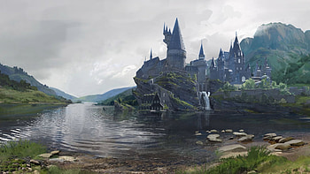 Concept Art: The Castle, lake, Hogwarts Castle, castle, video game, Hogwarts Legacy HD wallpaper