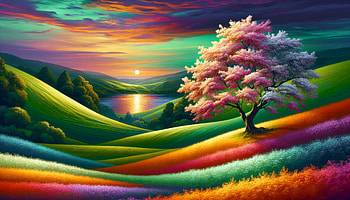 Vivid Dreamscape: Color Palette, color palette, landscape, colorful, tree HD wallpaper