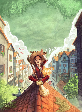 Art, Cat, Girl, Roof, Friends HD phone wallpaper