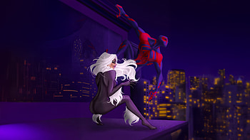 Spiderman 2099 And Black Cat, spiderman, spiderman-2099, black-cat, superheroes, artwork, digital-art, art, deviantart HD wallpaper