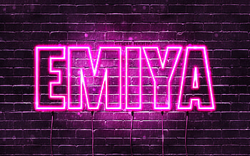 Happy Birtay Emiya, , pink neon lights, Emiya name, creative, Emiya Happy Birtay, Emiya Birtay, popular japanese female names, with Emiya name, Emiya HD wallpaper