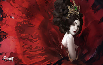 Blood Queen, reiha hime, art, fantasy, red, luminos, girl, vampire, frumusete, dark HD wallpaper