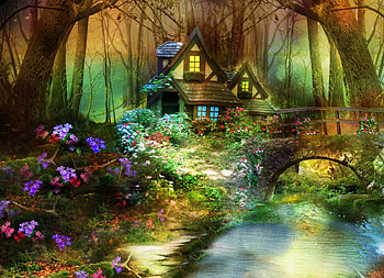 A cute house near the river, river, House, flowers, water HD wallpaper