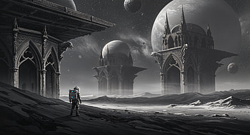 Otherworldly Grayscale: Ultra, grayscale, astronaut, Sci Fi, landscape, space HD wallpaper