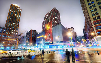 Cities, People, Night, Snow, Skyscrapers, Stroll, New York HD wallpaper