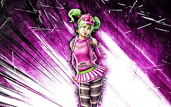 Zoey, grunge art, Fortnite Battle Royale, Fortnite characters, purple abstract rays, Zoey Skin, Fortnite, Zoey Fortnite HD wallpaper