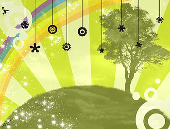Pretty, rainbow, art, green, hanging, treecircles, vector, stars HD wallpaper