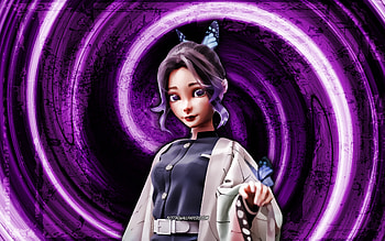 Shinobu Kocho, violet grunge background, Demon Slayer, Kimetsu No Yaiba, vortex, Kochou Shinobu, Demon Hunter, Shinobu Kocho Demon Slayer, manga, Kocho Shinobu HD wallpaper