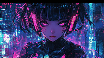 Glitchcore Dreams: Pink Cyberpunk Anime, anime girl, pink anime, cyberpunk HD wallpaper