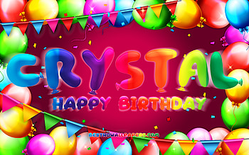 Happy Birtay Crystal, , colorful balloon frame, Crystal name, purple background, Crystal Happy Birtay, Crystal Birtay, popular american female names, Birtay concept, Crystal HD wallpaper