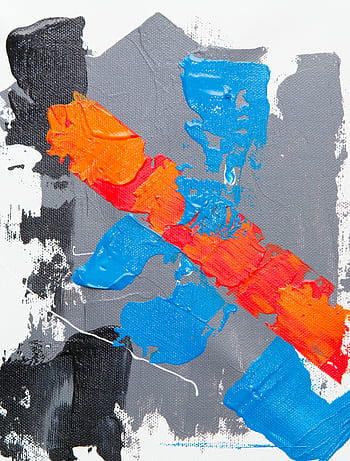 Colorful abstract art with striking red, blue, and orange brushstrokes on canvas. HD phone wallpaper