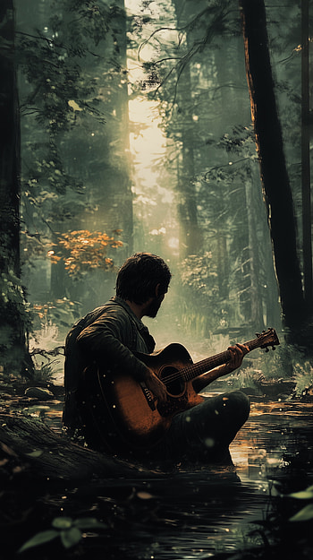 Forest Melodies: Joel’s Guitar – The Last of Us , video game, The Last Of Us, guitar, forest HD phone wallpaper