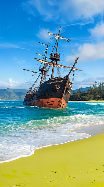 Waves of Time: A Shipwreck , ship, beach, ocean, sky HD phone wallpaper