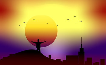 Birds, Art, Sun, Vector, Human, Person, dom HD wallpaper