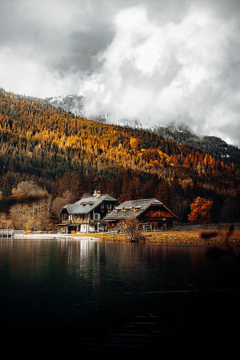 House, Landscape, Nature, Autumn, Lake, Forest HD phone wallpaper