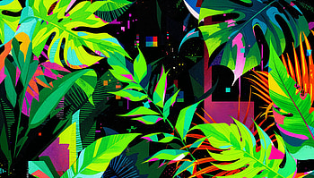 Tropical Leaves : Vibrant Jungle Foliage Display, neon colors, Abstract, digital illustration HD wallpaper