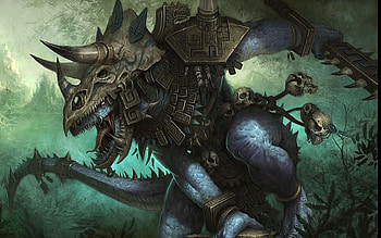 Triceratops, Aztec creatures, Warrior artwork, Mythical design HD wallpaper