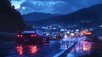 Stunning JDM Car in : Night Drive Through Neon City, vehicle, car, JDM, night, rain HD wallpaper