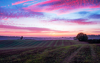 Morning sky lit up over some fields in Leighton Buzzard, UK, sky, hills, landscape, clouds, colors, trees HD wallpaper