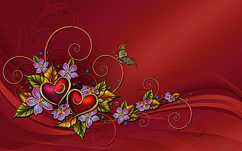 RED HEARTS 4 VALENTINES, FLOWERS, BUTTERFLIES, VALENTINE, RED, HEARTS HD wallpaper