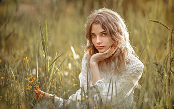 Girl in Meadow, meadow, girl, blonde, pretty HD wallpaper
