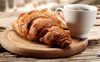 Cup croissant coffee, , High resolution, Delicious morning HD wallpaper