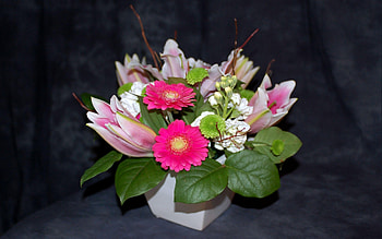 Flowers, Gerberas, Bouquet, Vase, Buds, Composition HD wallpaper