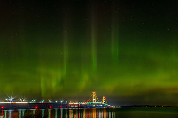 Cities, Night, Usa, Bridge, United States, Aurora Borealis, Northern Lights, Aurora, Michigan HD wallpaper