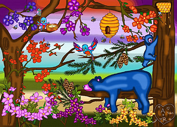 Bear Necessities, colorful, glass, bear, stain HD wallpaper