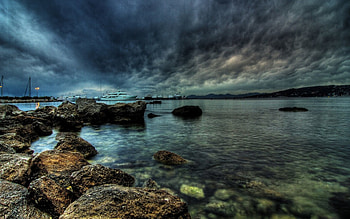 stormy harbour, harbour, stormy HD wallpaper