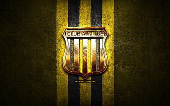 Mitre FC, golden logo, Primera Nacional, yellow metal background, football, argentinian football club, CA Mitre logo, soccer, Argentina, CA Mitre HD wallpaper