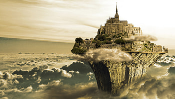 Fantasy Castle CGI Digital Art Island Surreal Cloud Sky Manipulation Fantasy HD wallpaper