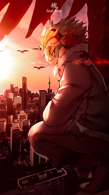 Mha Hawks, orange, sky, animeboy, bokunoheroacademia, bnha, anime, anime, myheroacademia HD phone wallpaper
