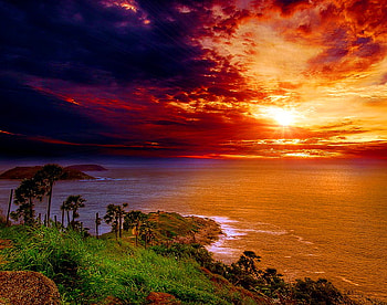 Bright red sunset, sea, colorful, beautiful, beach, waves, reflection, bright, red, clouds, nature, sky, water, sunset HD wallpaper