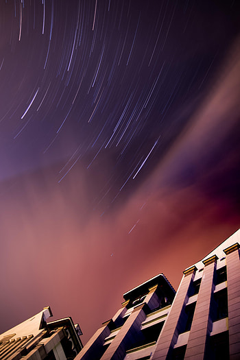 Sky, Stars, Building, Miscellanea, Miscellaneous, Distortion, Bottom View HD phone wallpaper