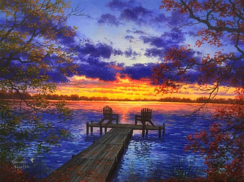 October Sunset, sunsets, attractions in dreams, colors, paintings, chairs, love four seasons, lakes, leaves, clouds, autumn, nature, sky, October, fall season HD wallpaper