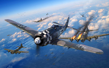 Focke-Wulf Fw 190 Wurger, Boeing B-17 Flying Fortress, World War II, WW2, military aircraft, USA, Germany HD wallpaper